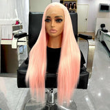 Yeknu  Light Pink Long Silky Straight Wig 13x4 Lace Front Synthetic Hair Wigs for Women Natural Hairline Daily Use Cosplay Party