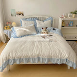 Yeknu  new lace embroidery small fresh and cute girl heart bed four-piece set washed cotton summer bed sheet quilt cover bed hat