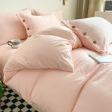 Yeknu  Queen Double Size Bedding Set Pillowcase Trendy Live Stream Button Washed Cotton Skin Friendly Breathable Modern Home Collection