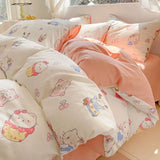 Yeknu  Ultra-Soft Wrinkle Gauze Washed Cotton Bedding Set: Ins Printed Duvet Cover, Sheets | 3/4 Pcs for Dorm & Home