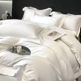 Yeknu 4Pcs Luxury 1000TC Egyptian Cotton White Hotel Style Bedding Set Hollow Wide Edge Duvet Cover Bed Sheet Fitted Sheet Pillowcases