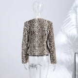 Yeknu  Autumn Winter Chic Leopard Print Crop Jacket Women Modern O-neck Single Breasted Full Sleeve Coat Female Outwears New