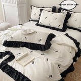 Yeknu  3pcs Rose embroidery Lace Quilt, pillowcase Single Double Summer Air Conditioning Throw Blanket Nap Blanket Thin Quilt