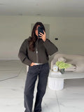 Yeknu  Vintage Solid Women Jacket Loose Zipper Full Sleeve Stand Collar Female Jackets Autumn Winter Casual Lady Street Coats New