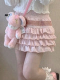 Yeknu  Women's Lolita Mini Skirt, Cute High Waist Side Bow Layered Ruffled A-Line Skirt.