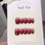 Yeknu  10pcs Polka Dot Grid Press on Nails Wholesale Cute Sweet Square Fake Nails Hand-Painted Bow Heart Nail Art French Red False Nail