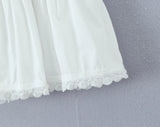 Yeknu  Lace Stitching Pleated Shirt Summer Short Sleeve Square Collar Elegant White Tops For Women Blouses Shirts