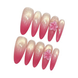 Yeknu  10pcs Handmade Long Almond Press on Nails Gradient French Cat Eye False Nails Pink Flower Design Fake Nails for Women Wearable