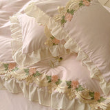 Yeknu  New INS Princess Style Bedding Sets Ruffle Lace Bow Quilt Cover Romantic Bedclothes Woman Girls Bedroom Duvet Cover 4pcs