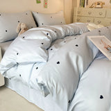 Yeknu  3pcs Blue Duvet cover set (1*Duvet Cover + 2*Pillowcase, Without Core), Heart print Bedding Set, Soft Comfortable