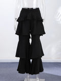 Yeknu  Solid Cascading Ruffle Women's Trousers Elegant High Waist Wide Leg Female Pants Summer Autumn Fashion Lady Bottoms New