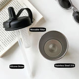 Yeknu  650ml Fashion Stainless Steel 316 Thermal Flask With Straw Leak-Proof Coffee Tea Cold Drink Car Thermal Bottle Travel Tumbler