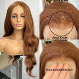 Yeknu  Ginger Brown Long Body Wave Synthetic Middle Part Natural Curly Loose Wavy Reddish Brown Heat Resistant Fiber Wigs for Women