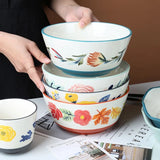 Yeknu  Japanese Underglaze Hand-painted Ceramic Ramen Large Soup Noodle Bowl, Restaurant Kitchen Supplies Fruit Steak Dinner Plate, 1Pc
