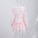 Elegant Printed Women's Dress Long Puffed Sleeve O-Neck Waist-Closed Lady Mini Dresses 2026 Summer Autumn Female Robe New