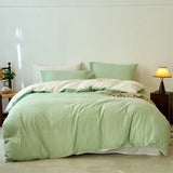 Yeknu  Premium 100% Washed Cotton Yarn-Dyed 4-Piece Duvet Set (1 Duvet Cover + 2 Pillowcases + 1 sheet), Ultra-Soft Bedding Set