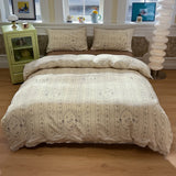 Yeknu  French style new comfortable wrinkled yarn printed lace four-piece set student dormitory three-piece set