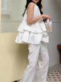 Yeknu  Summer Sleeveless Vests Tops Women Ruffle Patchwork Fashion Pleated Ladies Blouses Korean Style Loose Sweet Woman A-Line Tops