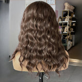 Yeknu  13X4 Chocolate Brown Short Curly Wavy Hair Synthetic Lace Front Wig Shoulder Length Deep Wave Brunette Brown Bob Wigs for Women