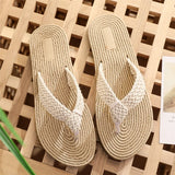 Yeknu  Summer new imitation hemp rope travel hemp bottom women's sandals wear flip-flops beach flat bottom pinch slippers