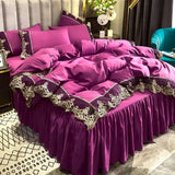 Yeknu  Lace edge bed skirt bed cover matte four piece set, 1.5m 1.8m European style thickened version