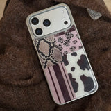 Yeknu  Autumn-Winter Snakeskin Pattern Splice Sliver Edge Back Cover Case for iPhone 14 15 16 17 Pro Max 17Pro 13 Protective Phone Case