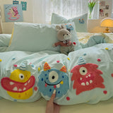Yeknu Cartoon Animal Embroidery Bedding Set For Adults Kids Cute Flat Fitted Sheet With Pillowcases Washed Cotton Colorful Full Size