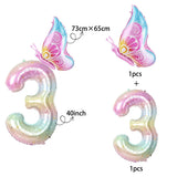 Yeknu  40Inch Colorful Gradient Number Balloon 0-9 Digit Foil Helium Balloon Butterfly Girl Birthday Party Decor Baby Shower Kids Gifts