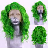 Yeknu   New Green Short Body Wave Wig Bob Synthetic Lace Front Wigs for Women Free Part Pre Plucked Natural Hairline Cosplay Wigs