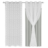 Yeknu  1/2Panel Blackout Curtain Double-Layer Pompom Grommet Eyelet Top Blackout Drape Voile Tulle Window Blind for Bedroom Living Room