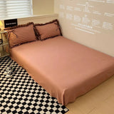 Ins Princess Style Ruffle Trim Duvet Cover Set - Washed Cotton Korean-Style Minimalist Sheet 4-Piece/3-Piece Bedding for Girls