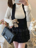 Yeknu  Women's Lolita Mini Skirt, Cute High Waist Side Bow Layered Ruffled A-Line Skirt.