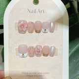 Yeknu  10Pcs French 3D Flower False Nails Vintage Acrylic Square Press on Nails Golden Glitter Nail Art Handmade with Floral Fake Nails