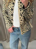 Yeknu  Autumn Winter Chic Leopard Print Crop Jacket Women Modern O-neck Single Breasted Full Sleeve Coat Female Outwears New