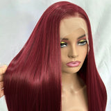 Yeknu  Long Dark Red Silky Straight 13x4 Lace Front Wigs for Women Free Part Burgundy 99J Natural Synthetic Hair Daily Party Cosplay