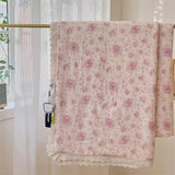 Yeknu  100%Cotton Double-layer Yarn Lace Edge Fluffy Ultra-Soft Quilt for Kids Twin Queen Single Summer Quilt Flat Sheet Pillowcases
