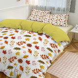 Yeknu  Comfortable Skin - Friendly Thickened 3 - Piece Bedding Set (Duvet Cover + 2 Pillowcases) Autumn Mushroom & Maple Leaf Print
