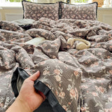 Yeknu  A-Class Wrinkled Yarn Lace Bedding Sets New Printing Skin-Friendly Cotton Soft Duvet Cover Kit Double Bed Summer Comforter Set