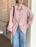 Yeknu  Spring Shirts Women Pink Striped Print Fashion Korean Style Loose Ladies Blouses Long Sleeve Casual Woman Shirt
