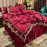 Yeknu  Lace edge bed skirt bed cover matte four piece set, 1.5m 1.8m European style thickened version