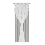 Yeknu  1/2Panel Blackout Curtain Double-Layer Pompom Grommet Eyelet Top Blackout Drape Voile Tulle Window Blind for Bedroom Living Room