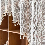 Yeknu  1Pc,Chic French Retro Romantic Lace Curtain with Tassels Geometric Embroidery, Rod Pocket Design for Living Room & Bedroom Decor