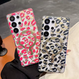 Yeknu  Leopard Clear Case For Samsung Galaxy S25 S24 Ultra Plus S24FE S25edge For Magesafe Magnetic Wireless Charge PC+TPU Back Cover