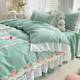 Yeknu Princess Style Korean Bed Skirt Bed Sheet Embroidered Ruffle Lace Quilt Cover Ins Bedding For Girls Luxury Home Textiles