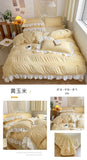 Yeknu Ins Style Korean Bedding Set Lace Seersucker 4-piece Bed Sheet Set Quilt Cover Solid Duvet Cover For Girl Spring Decor Home
