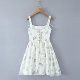 Yeknu  New Summer Sleeveless Suspender Women's Dress Lace-up Tie-up Waist Princess Puffy Dresses Short Party Ladies Dress