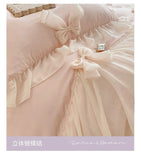 Yeknu French Princess Style Bedding Sets Ruffle Lace Bow Quilt Cover Romantic Bedclothes Decor Woman Girls Bedroom Duvet Cover 4pcs