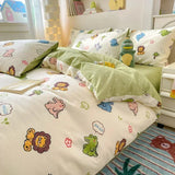 Yeknu 100% Cotton 4-Piece Duvet Cover Set (1 Duvet Cover 2 Pillowcases 1 sheet), Minimalist Cartoon Design, Ultra-Soft Bedding Set