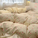 Yeknu  Korean Style Bedding Set with Pillowcase bed sheet Single Full Size Bed Linen Duvet Cover Set Queen/King Double Comforter Cover