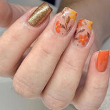 Yeknu  24Pcs Short Almond Press-On Nails Pink Floral French Tip Glossy&Elegant Full Cover Fake Nails for Women&Girls Spring,Daily Wear